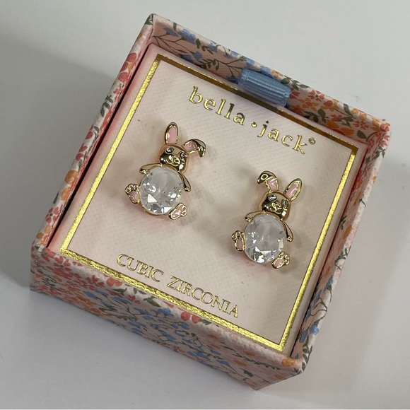 Bella Jack Goldtone Crackle Cubic Zirconia Easter Bunny Earrings - Picture 7 of 14